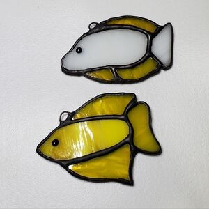 Yellow and White Stained Glass Fish Ornaments